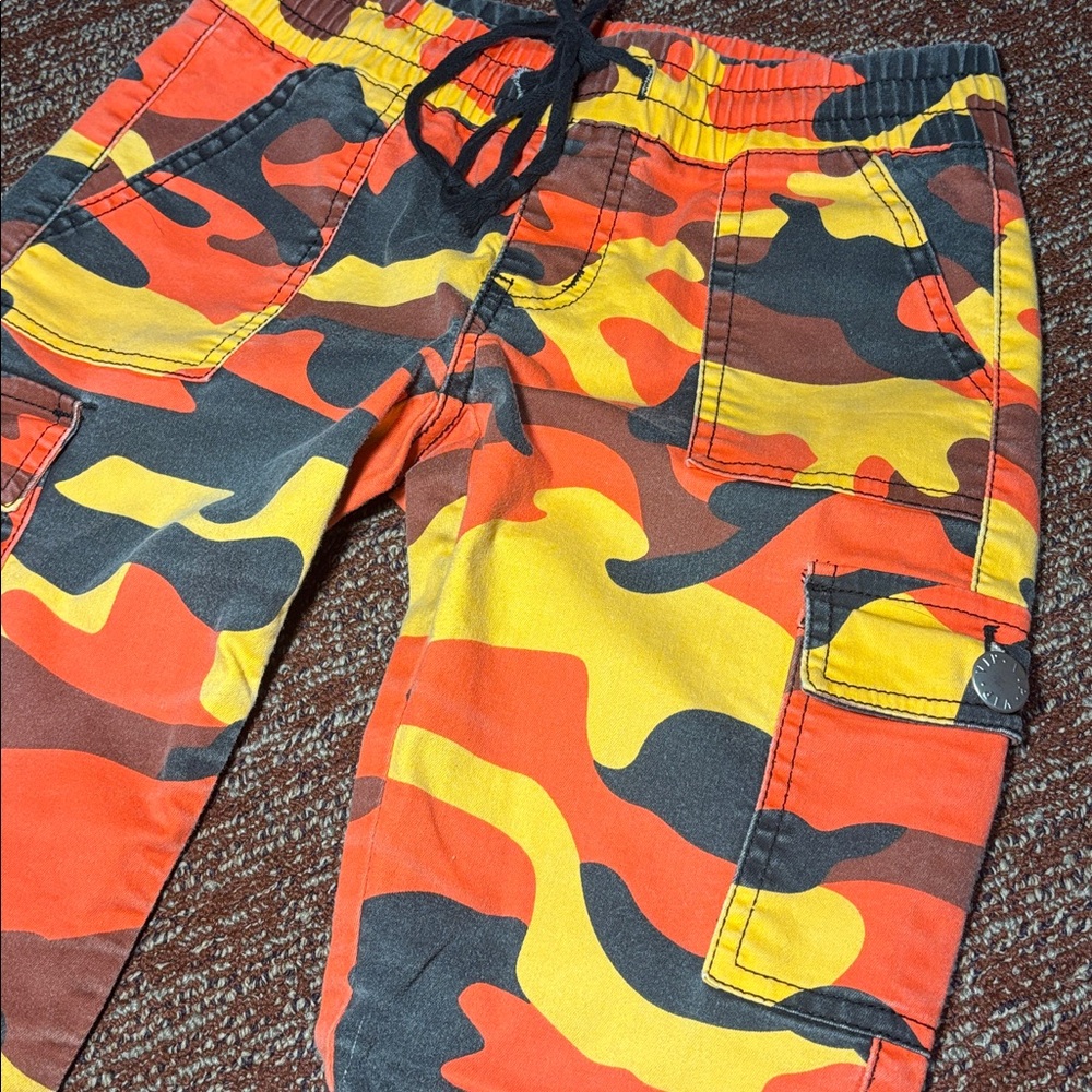 Vintage Y2K camo print slim joggers women’s elastic waist cargo pants orange - Picture 5 of 13